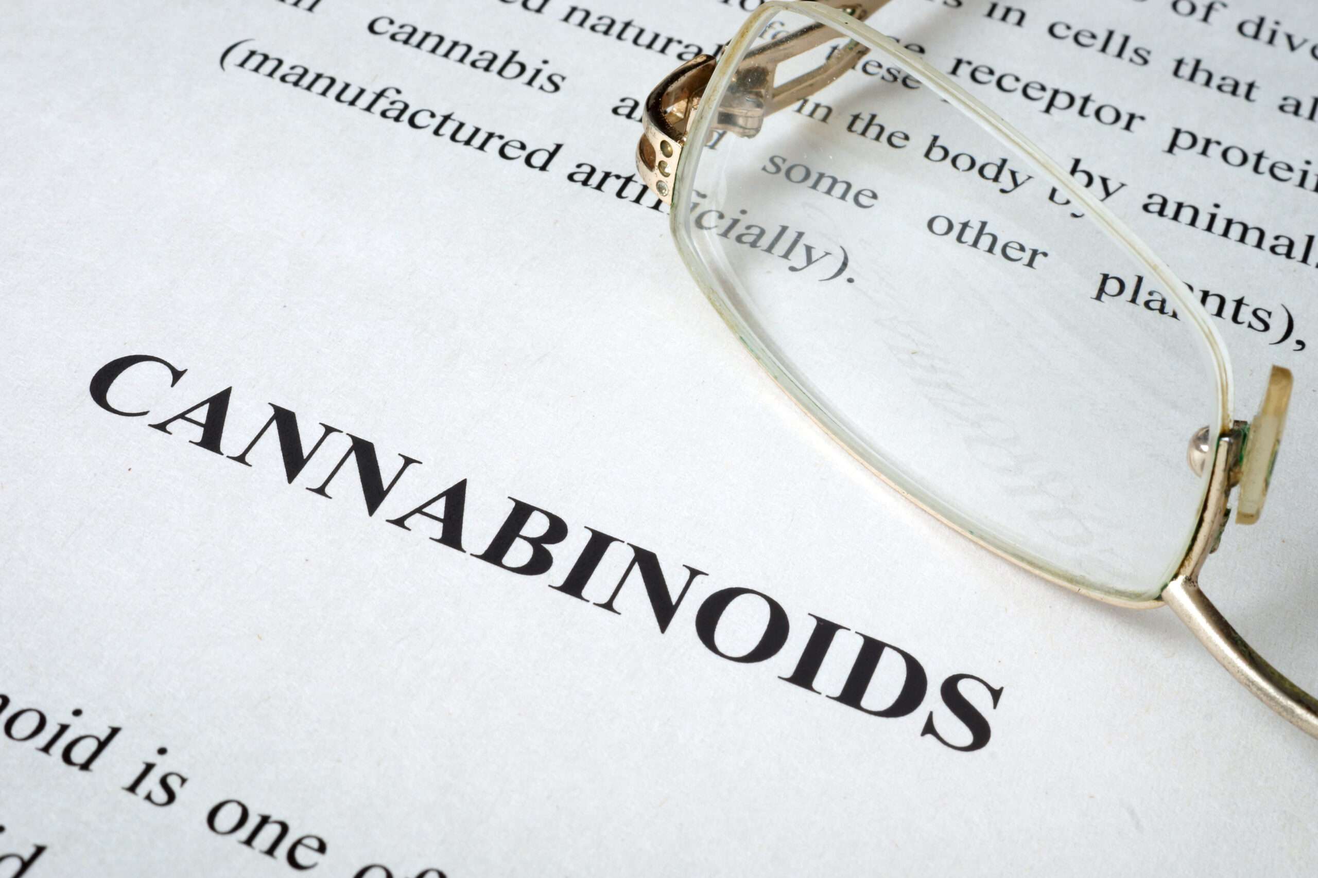 Document about Cannabinoids on a desk.